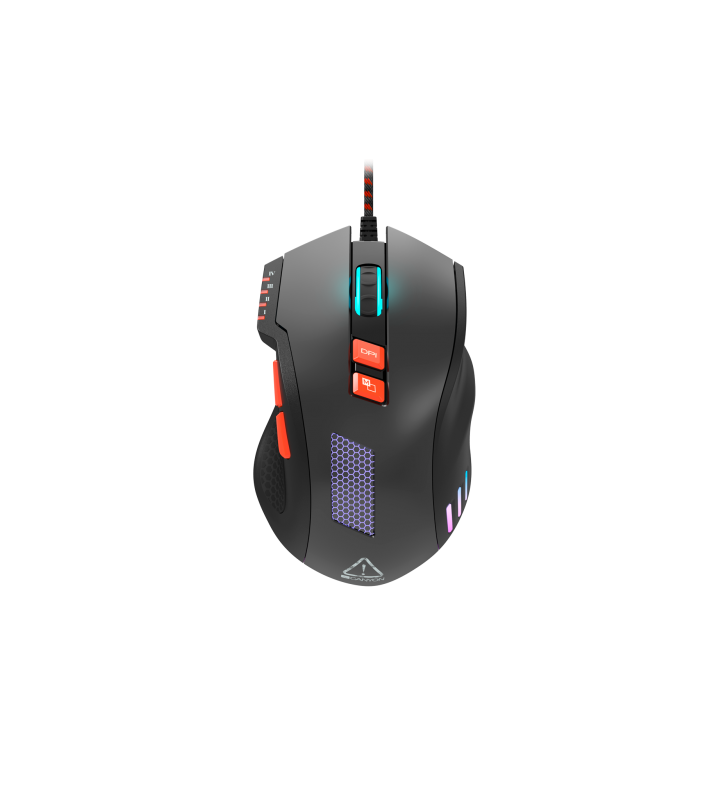 Wired Gaming Mouse with 8 programmable buttons, sunplus optical 6651 sensor, 4 levels of DPI default and can be up to 6400, 10 million times key life, 1.65m Braided USB cable