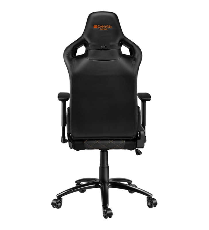 Gaming chair, PU leather, Cold molded foam, Metal Frame, Top gun mechanism, 90-160 dgree, 3D armrest, Class 4 gas lift, metal base ,60mm Nylon Castor, black and orange stitching