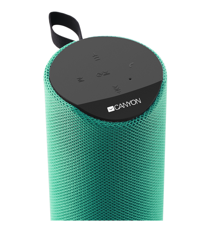CANYON Bluetooth Speaker, BT V5.0, Jieli AC6925B, Built in microphone, TF card support, 3.5mm AUX, micro-USB port, 1200mAh polymer battery, Green, cable length 0.5m, 65*65*165mm, 0.326kg