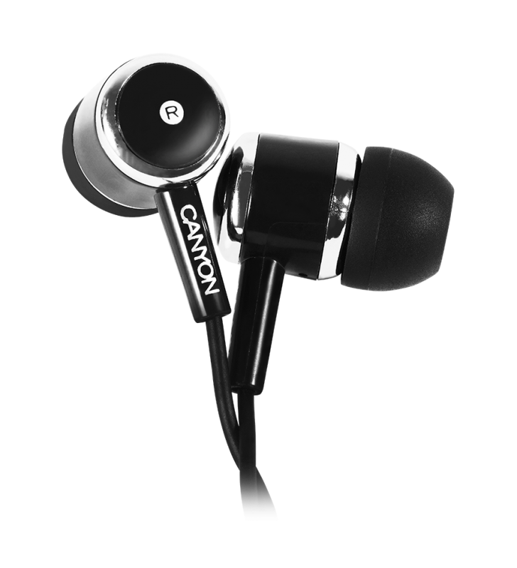 CANYON Stereo earphones with microphone, Black, cable length 1.2m, 23*9*10.5mm,0.013kg
