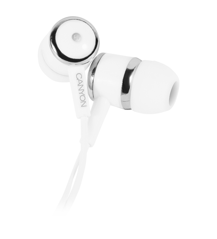 CANYON Stereo earphones with microphone, White, cable length 1.2m, 23*9*10.5mm,0.013kg