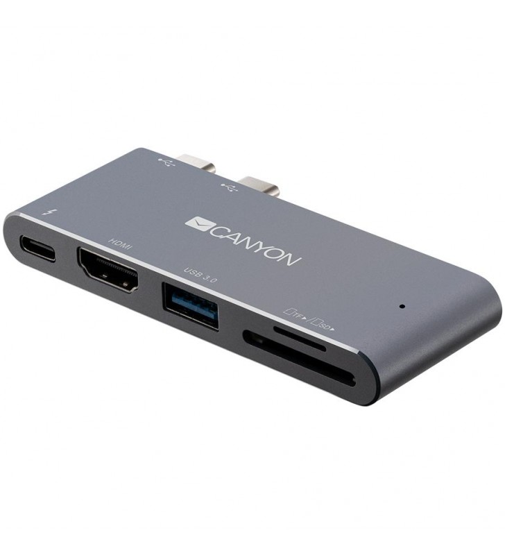 Canyon Multiport Docking Station with 5 port, with Thunderbolt 3 Dual type C male port, 1*Thunderbolt 3 female+1*HDMI+1*USB3.0+1