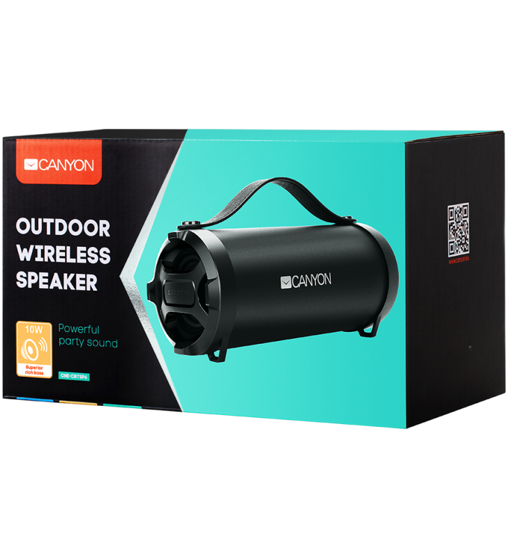 CANYON BSP-6 Bluetooth Speaker, BT V4.2, Jieli AC6905A, TF card support, 3.5mm AUX, micro-USB port, 1500mAh polymer battery, Black, cable length 0.6m, 242*118*118mm, 0.834kg