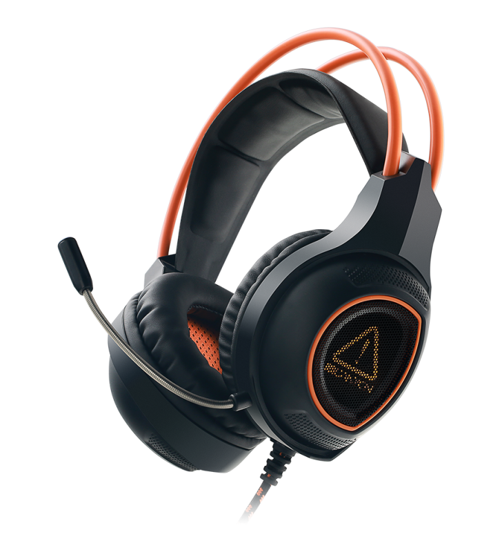 Canyon Gaming headset with 7.1 USB connector, adjustable volume control, orange LED backlight, cable length 2m, Black, 182*90*231mm, 0.336kg