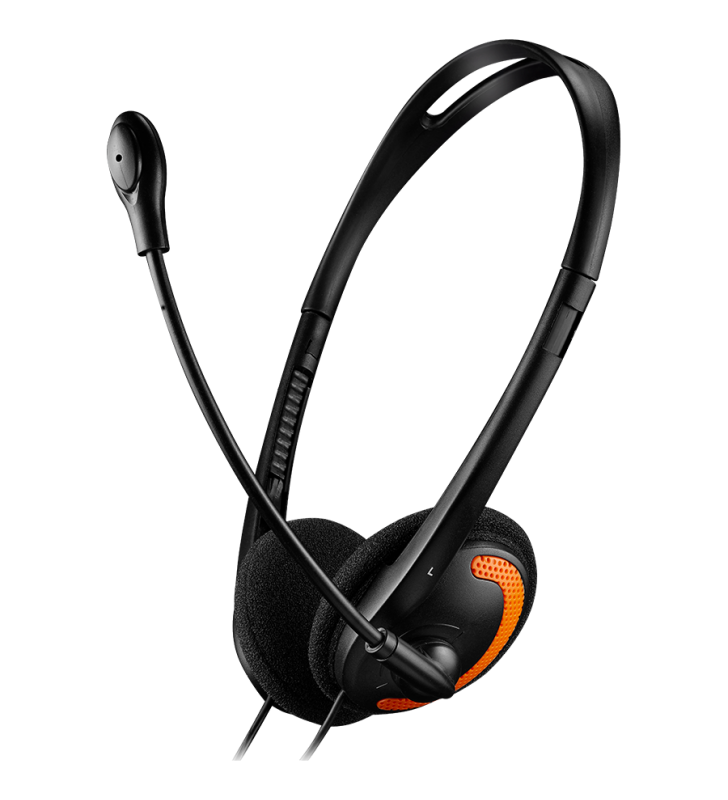 CANYON PC headset with microphone, volume control and adjustable headband, cable length 1.8m, Black/Orange, 163*128*50mm, 0.069kg