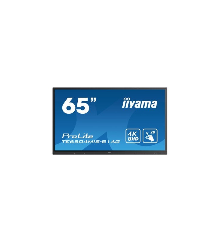 iiyama TE6504MIS-B1AG Afișaj Semne Panou informare digital de perete 165,1 cm (65") IPS 4K Ultra HD Negru Ecran tactil Procesor