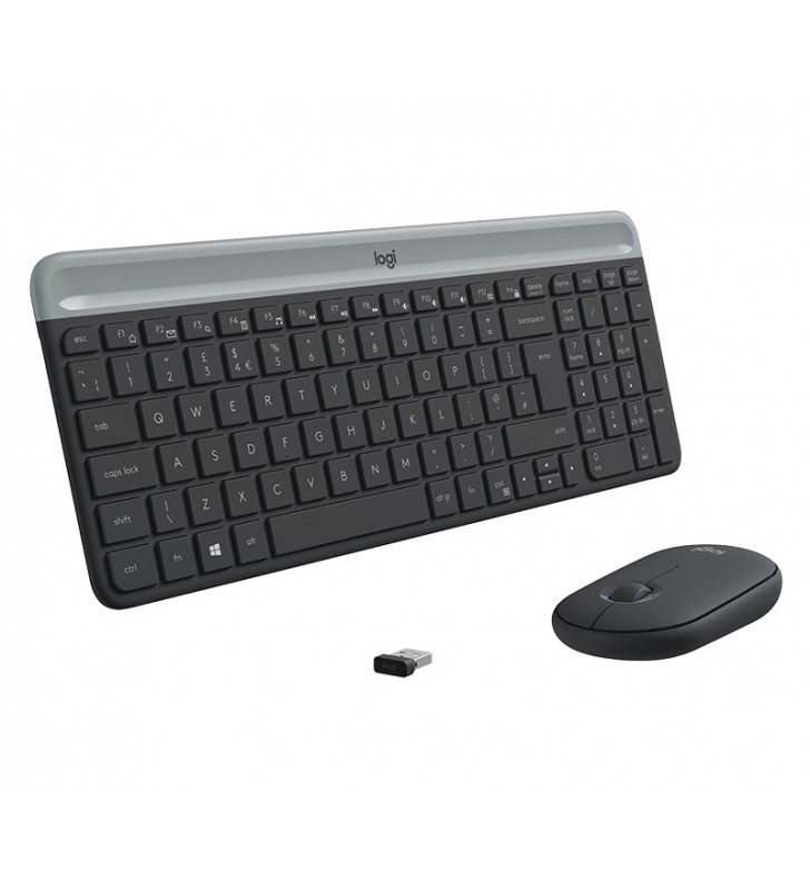 Logitech MK470 Slim Wireless Combo tastaturi RF fără fir QWERTY Daneză, Finlandeză, Norvegiană, Suedez Grafit