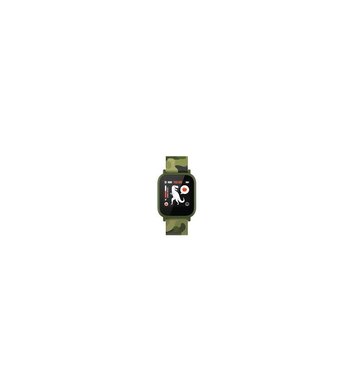 kids smart watch, 1.3 inches IPS full touch screen, green plastic body, IP68 waterproof, BT5.0, multi-sport mode, built-in kids game, compatibility with iOS and android, 155mAh battery, Host: D42x W36x T9.9mm, Strap: 240x22mm, 33g