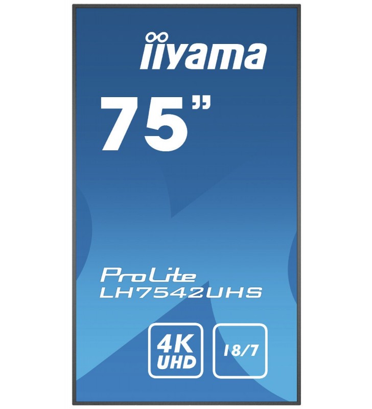 iiyama PROLITE LH7542UHS-B3 Panou informare digital de perete 189,2 cm (74.5") IPS 4K Ultra HD Negru Procesor încorporat