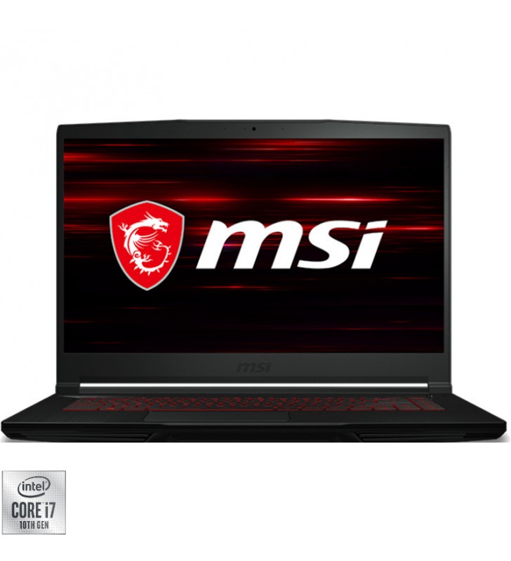 Laptop MSI Gaming 15.6' GF63 Thin 10SC, FHD, Procesor Intel® Core™ i7-10750H (12M Cache, up to 5.00 GHz), 8GB DDR4, 512GB SSD, GeForce GTX 1650 4GB, No OS, Black