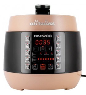 Multicooker sub presiune Daewoo Ultraline, 900 W, capacitate 5 litri, 7 niveluri de presiune, 10 programe de gatire, start intarziat, functie decongelare, reincalzire, mentinerea caldurii, recipient din otel inoxidabil, display LED, Crem