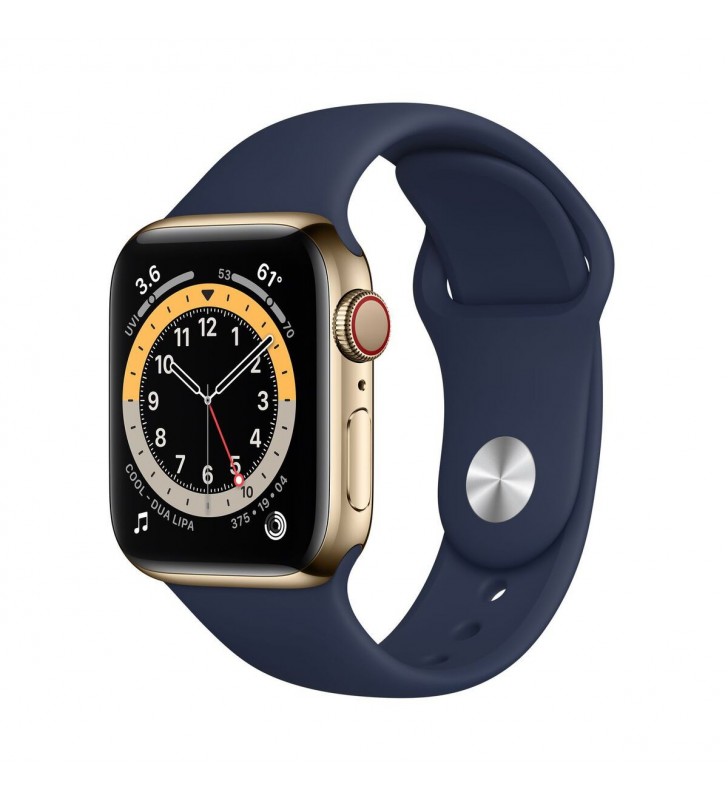 Apple Watch Series 6 GPS + Cellular, 40mm Gold Stainless Steel Case with Deep Navy Sport band