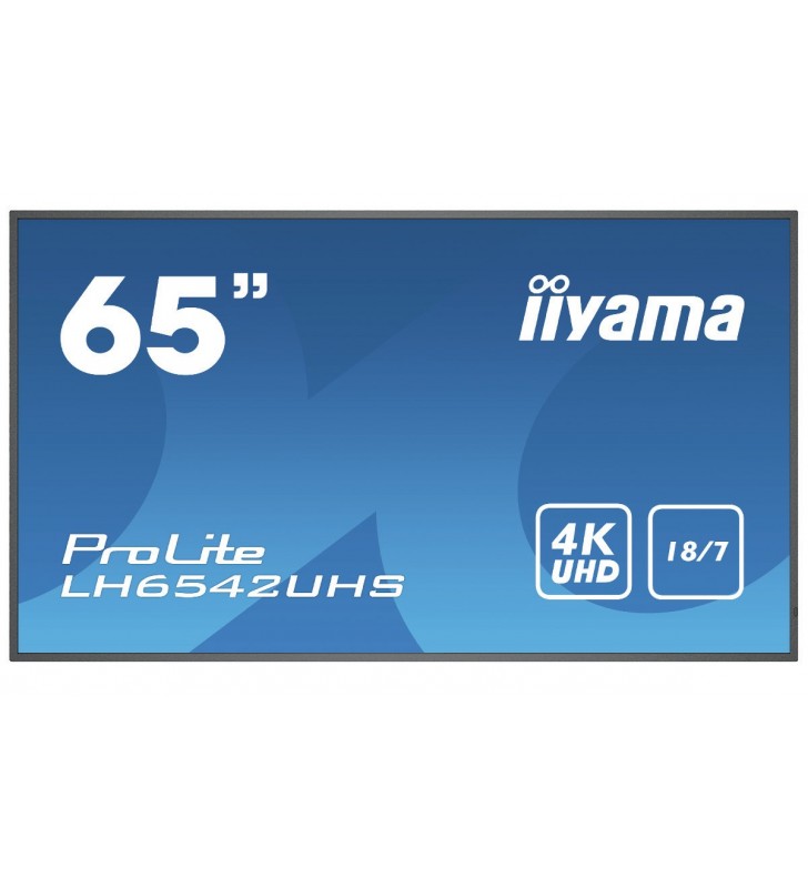 iiyama LH6542UHS-B3 Afișaj Semne Panou informare digital de perete 163,8 cm (64.5") IPS 4K Ultra HD Negru Procesor încorporat