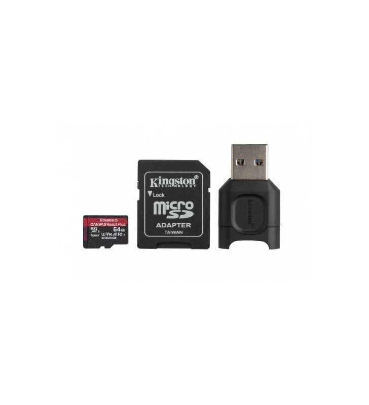 Kit Memory Card Kingston Canvas React Plus microSD 256GB, CL10 + Card Reader, USB, Black