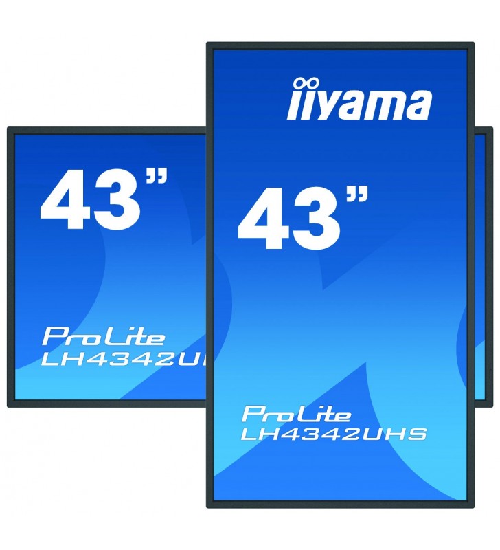 iiyama LH4342UHS-B3 Afișaj Semne Panou informare digital de perete 108 cm (42.5") IPS 4K Ultra HD Negru Procesor încorporat
