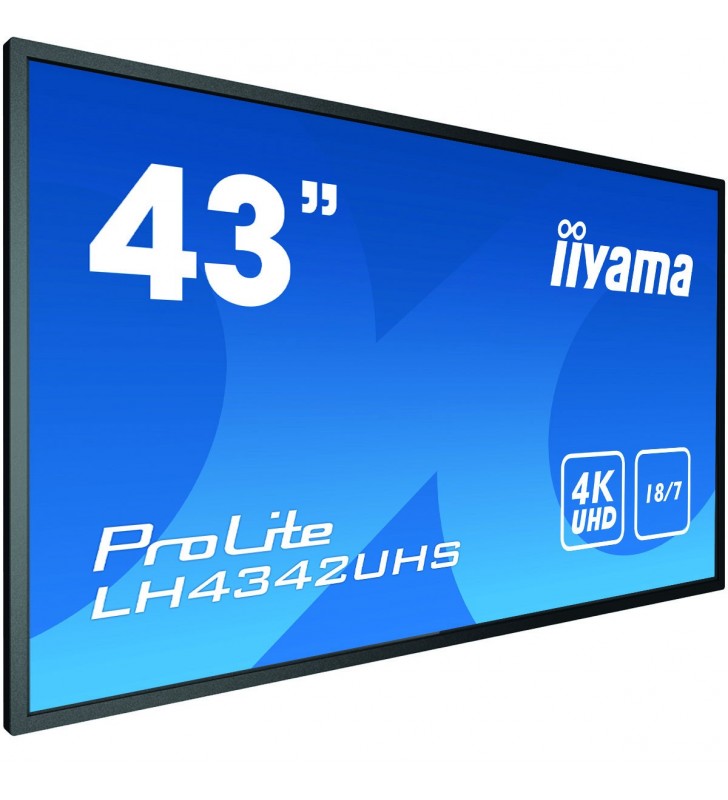 iiyama LH4342UHS-B3 Afișaj Semne Panou informare digital de perete 108 cm (42.5") IPS 4K Ultra HD Negru Procesor încorporat