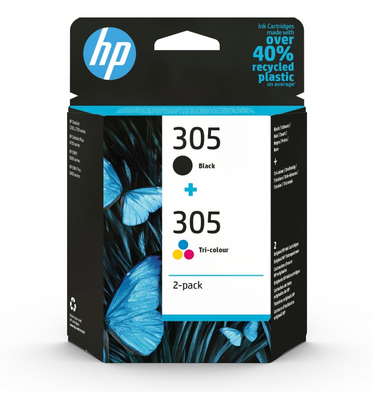 HP Pachet cu 2 cartuşe de cerneală 305, original, tricolor/negru