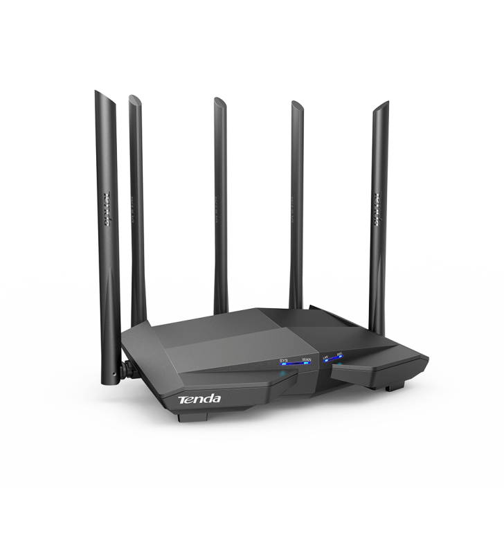 Tenda| AC11 | Router wireless | 802.11a.c | AC 1200 Dual Band | Porturi 1 WAN, 3 LAN Gigabit | Antene 5 externe 6 dbi | CPU Dual Core 1 GHz | Gamimg & Streaming | Negru