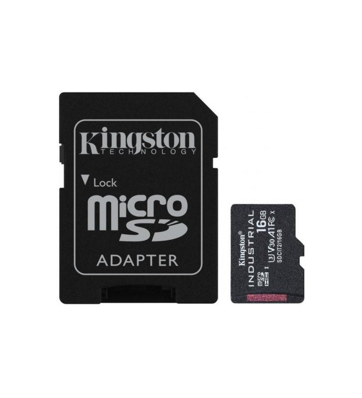 Memory Card Kingston Industrial microSDHC, 16GB, Clasa 10 + SD Adapter