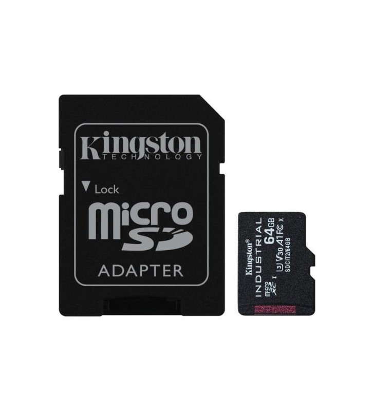 Memory Card Kingston Industrial microSDHC, 64GB, Clasa 10 + SD Adapter