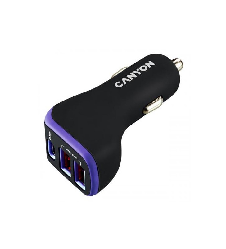 Incarcator auto Canyon С-08, 2x USB, 2.4A, Black-Purple