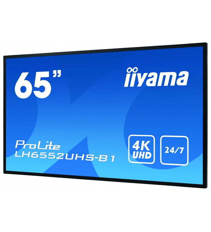 iiyama LH6552UHS-B1 Afișaj Semne Panou informare digital de perete 163,8 cm (64.5") IPS 4K Ultra HD Negru Procesor încorporat