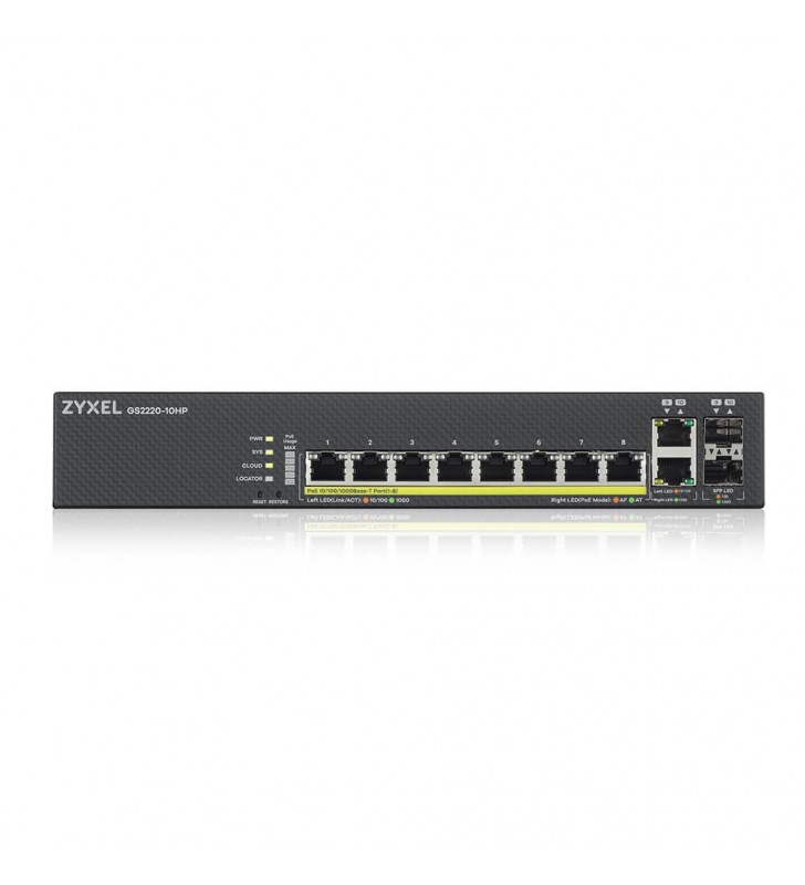 Zyxel GS2220-10HP-EU0101F switch-uri Gestionate L2 Gigabit Ethernet (10/100/1000) Power over Ethernet (PoE) Suport Negru
