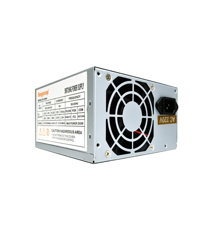 Power Supply Unit Segotep ATX-500W 500W PSU, 80 mm silent fan with automatic thermal control, 2 x SATA, 2 x Molex, 1 x Floppy, SCP/OCP/OVP, Passive PFC, bulk + power cord