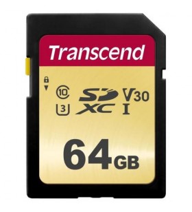 Memory Card SDXC Transcend 500S 64GB, Class 10, UHS-I U3, V30