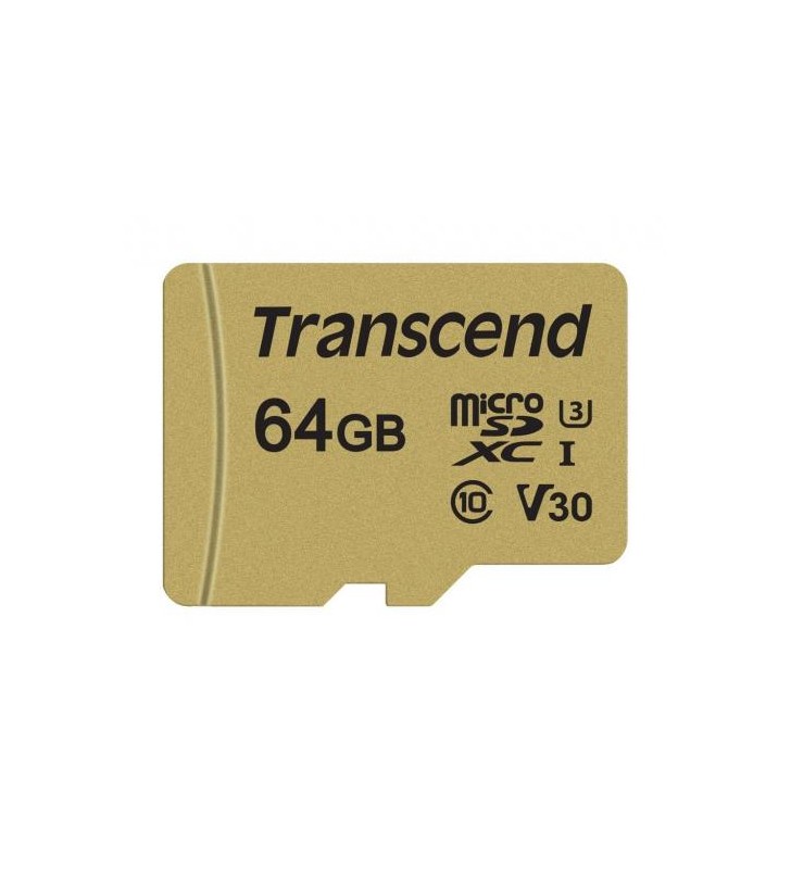 Memory Card microSDXC Transcend 500S 64GB, Class 10, UHS-I U3, V30 + Adaptor SD