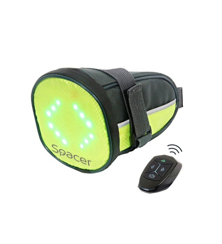 Geanta SPACER reflectorizanta pentru Bicicleta, cu semnalizare LED prin telecomanda si de montat la sa, "SPBB-LEDSign"