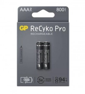 Acumulatori GP Batteries, ReCyko Pro 850mAh AAA (R03) 1.2V NiMH, paper box 2 buc. "GP85AAAHCB-2EB2" "GPRHCH83B204"
