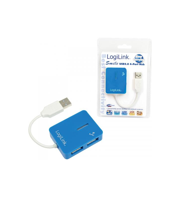 Hub USB Logilink Smile, 4x USB 2.0, Blue