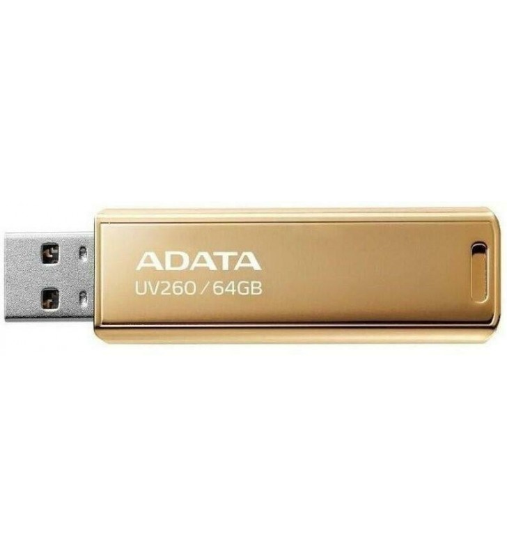 MEMORIE USB ADATA 64 GB, USB 2.0, clasica, carcasa metalica, auriu, "AUV260-64G-RGD"