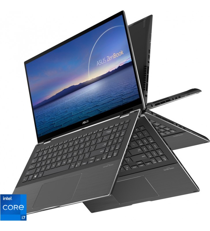 Ultrabook ASUS 15.6'' ZenBook Flip 15 UX564EH, FHD Touch, Procesor Intel® Core™ i7-1165G7 (12M Cache, up to 4.70 GHz, with IPU), 16GB DDR4, 1TB SSD, GeForce GTX 1650 4GB, Win 10 Pro, Mineral Grey