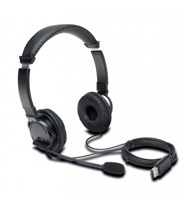 Kensington K97601WW cască audio & cască cu microfon Căști Prin cablu Bandă de fixare pe cap Calls/Music USB Tip-A Negru