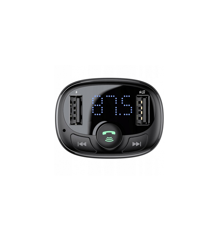 Modulator FM Bluetooth Baseus T-Typed, MP3 Player, Buton de apel, 2x USB, TF MicroSD, 3.4A, Negru CCTM-01