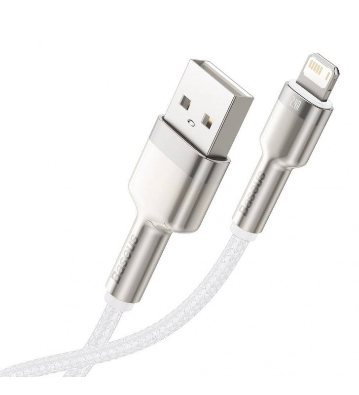 CABLU alimentare si date Baseus Cafule Metal, Fast Charging Data Cable pt. smartphone, USB la Lightning Iphone 2.4A, 1m, alb "CALJK-A01" (include TV 0.06 lei)