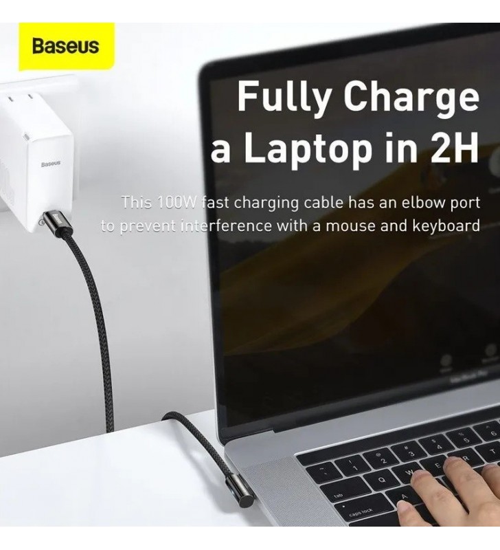 CABLU alimentare si date Baseus Legend Elbow, Fast Charging Data Cable pt. smartphone, USB Type-C la USB Type-C 100W,  1m, negru "CATCS-01" (include TV 0.06 lei)