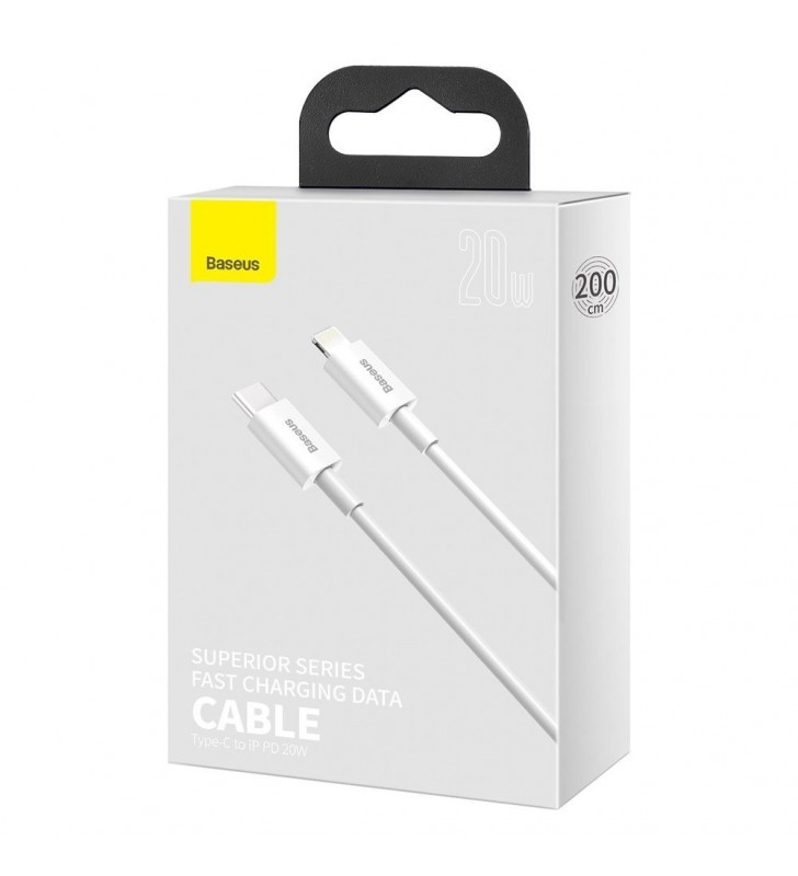 CABLU alimentare si date Baseus Superior, Fast Charging Data Cable pt. smartphone, USB Type-C la Lightning Iphone PD 20W, 2m, alb "CATLYS-C02" (include TV 0.06 lei)