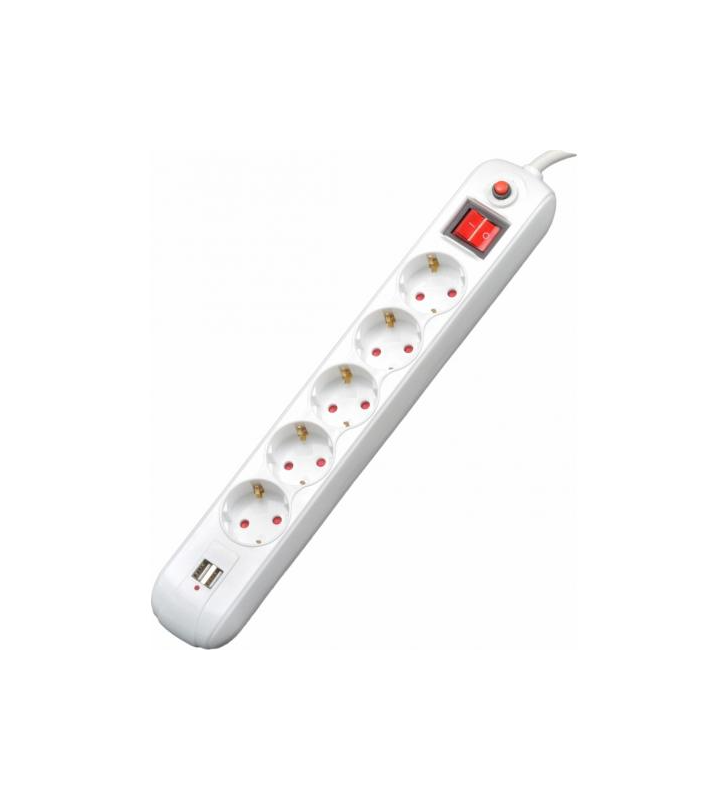 Prelungitor Spacer, 5x Schuko, 2x USB, 4.5m, White