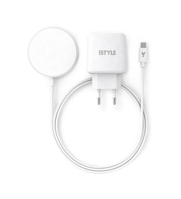 iStyle Magnetic Wireless Charging Cable Bundle 7,5W/15W - With USB-C Cable & 20W PD Charger - white