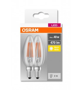 SET 2 BECURI LED OSRAM, soclu E14, putere 4 W, forma lumanare, lumina alb calda, alimentare 220 - 230 V, "000004052899972032" (include TV 0.60 lei)