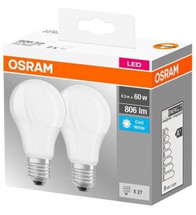 SET 2 BECURI LED OSRAM, soclu E27, putere 8.5 W, forma clasica, lumina alb rece, alimentare 220 - 230 V, "000004058075152670" (include TV 0.60 lei)