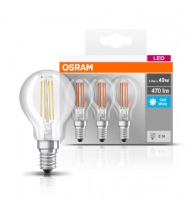 SET 3 BECURI LED OSRAM, soclu E14, putere 4 W, forma clasica, lumina alb, alimentare 220 - 230 V, "000004058075819733" (include TV 0.60 lei)