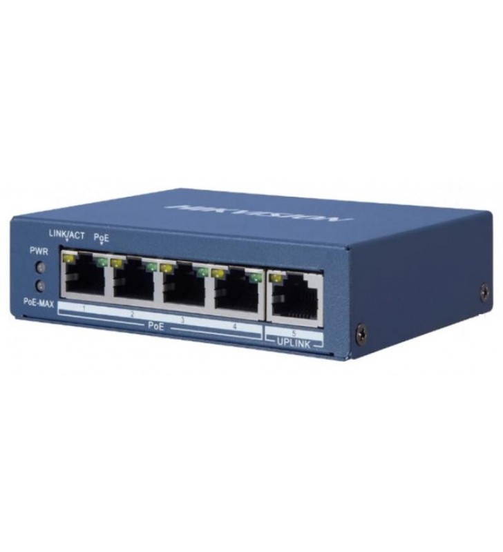 SWITCH 4 PORT 1UPLINK 35W UNMANAGED, "DS-3E0505P-E/M" (include TV 1.5 lei)