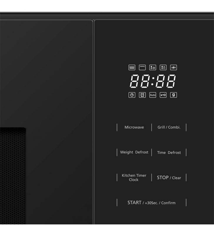 Cuptor cu microunde incorporabil Daewoo KOC-25GB-1, 25 L, 900 W, 8 programe predefinite, Timer, Avertizare sonora, Negru