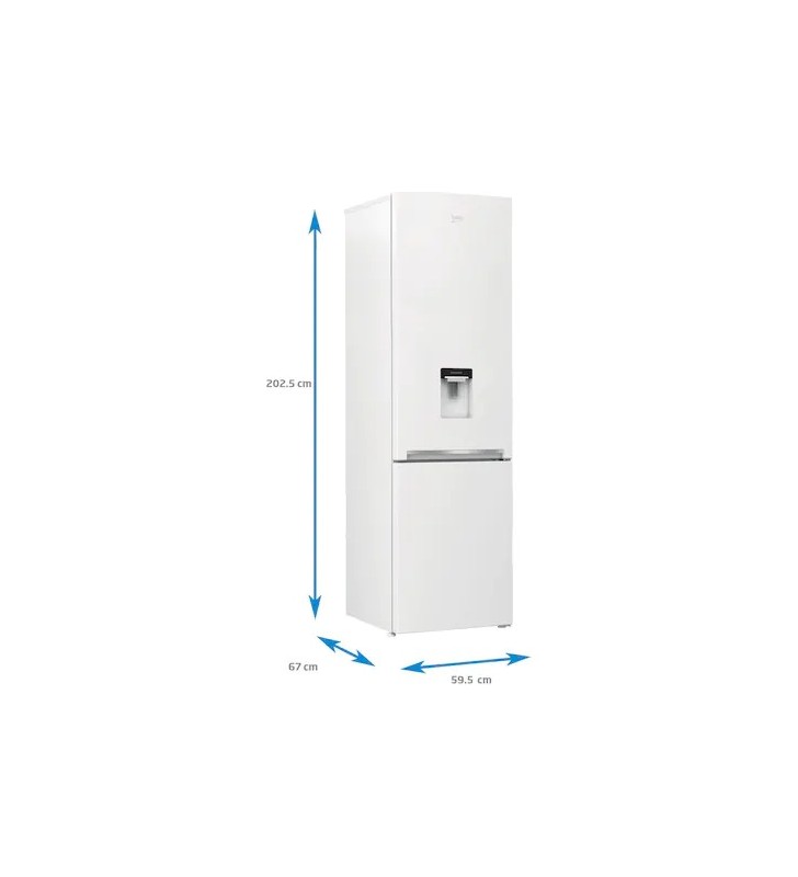 Combina frigorifica Beko RCSA406K40DWN, 386 l, Dozator apa, Usi reversibile, Iluminare LED, Termostat reglabil, Clasa E, H 202.5 cm, Alb