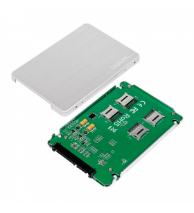 RACK extern LOGILINK, pt 4 x MicroSD, convert to 2.5 inch SSD, S-ATA, interfata PC USB 2.0, aluminiu, argintiu, "AD0022"