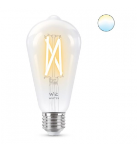 Bec LED inteligent vintage WiZ Filament Whites Philips, Wireless, ST64, E27, 6.7W (60W), 220-240V, temperatura lumina reglabila calda-rece (2700K-6500K), 806 lumeni, durata de viata 15.000 de ore, clasa energetica A++